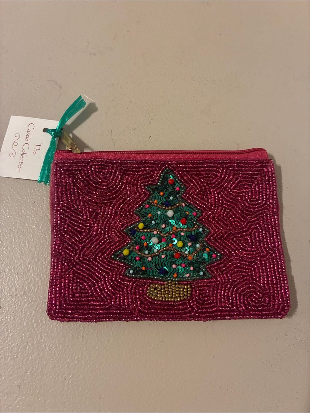 Pink Beaded Holiday Tree bag